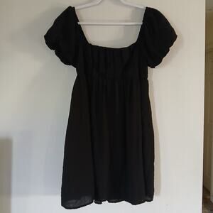 Aeropostale Lined Black Square-neck Smocked Large Fit & Flare Puff Sleeve Dress